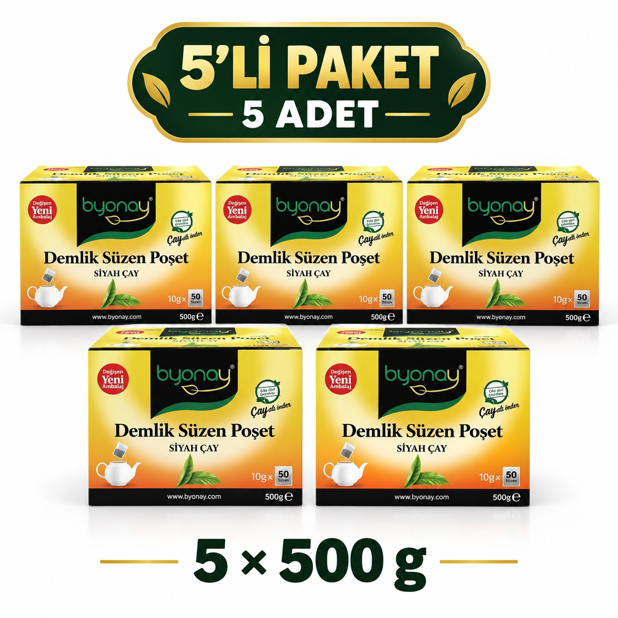 Byonay Demlik Süzen Poşet Siyah Çay 500 g – 5’li Paket