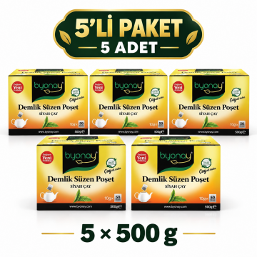 Byonay Demlik Süzen Poşet Siyah Çay 500 g – 5’li Paket