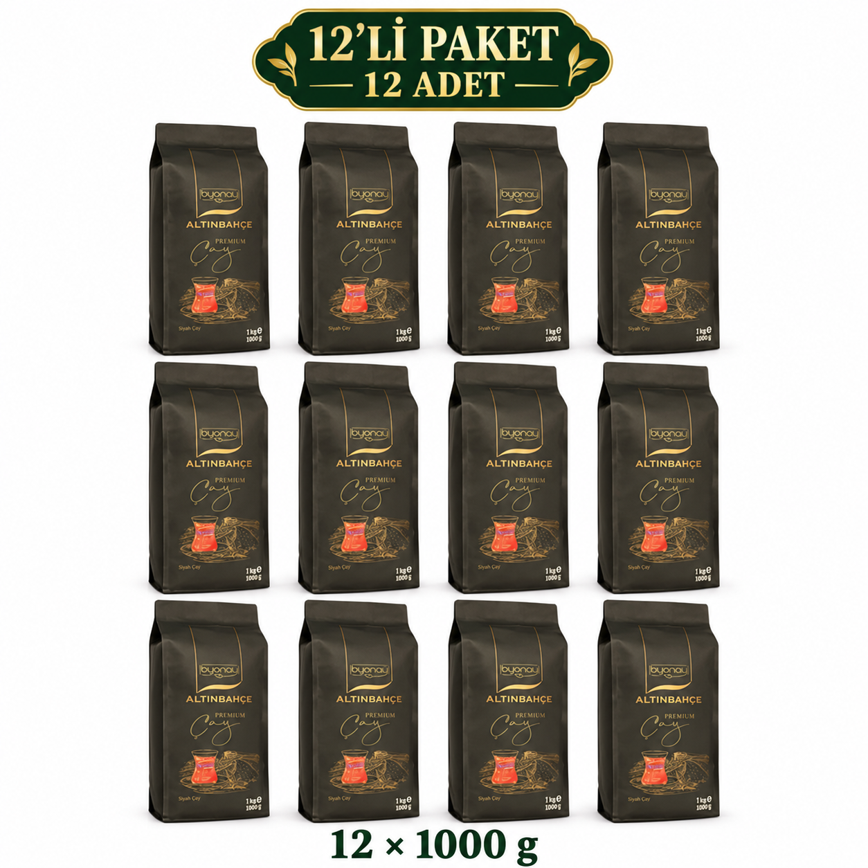 Byonay Altınbahçe Premium Bergamot Aromalı Siyah Çay 1000 g – 12’li Paket